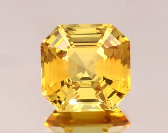 AAA 8x8 MM Ravishing Color & Nice Luster Quality Flawless Ceylon Yellow Sapphire Loose Asscher Cut Gemstone For Ring And Jewelry Making