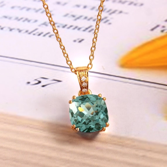 AAA Ceylon Green Spinel Pendant: Sterling Silver Cushion Cut