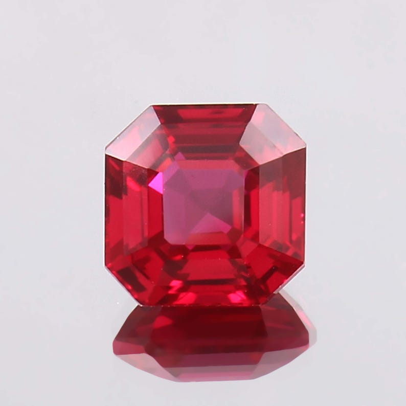 Ruby Auster Ruby Asscher Cut 12x12 MM Loose Gemstone, Pigeon Red Mozambique Ruby ...