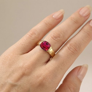 East West Burma Ruby Ring, Modern Bar Setting Cushion Cut Statement Ring, 10k Gold Plated Sterling Silver, Unique Wedding Ring 9x7MM