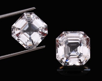 AAA Nice Luster Flawless Ceylon White Sapphire Loose Asscher Cut Gemstone, Premium Quality Sapphire Earing Making Matched Pair - 10x10 MM