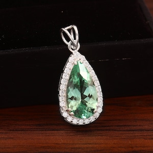 17x9 MM - AAA Flawless Ceylon Green Sapphire Pear Pendant, 925 Sterling Silver Gemstone Pendant, September Birthstone, Her Proposal Gift