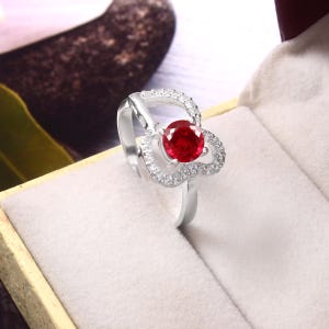 AAA Mogok Ruby Round Cut 6x6 MM Gemstone Ring, 925 Sterling Silver Engagement Ring Her Birthstone