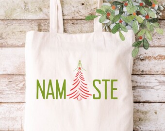 Christmas Tree Namaste Tote, Christmas Canvas Bag, Namaste Bag, Librarian Christmas Book Bag, Multipurpose Bag, Teacher Gift, Yoga Lover Bag