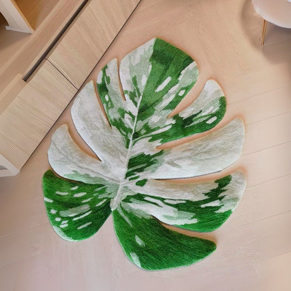 Monstera Leaf Rug, Moss Botanical Forest Decor, Bathroom Outdoor Nursery Living Room Green Grass Carpet, Unique Gift for Her