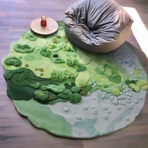 3D Forest Round Moss Rug, Nature Meadow Rug, Circle Grass Carpet, Cottagecore Nursery Rug, Green Landscape Area Rug