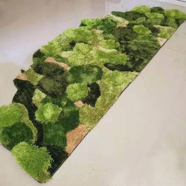 3d Irregular Moss Rug, Large Meadow Grass Carpet, Green Forest Landscape Area Rug, Bedside Runner Rug, Custom Cottagecore Nature Decor