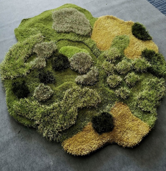 3D Forest Moss Rug Green Woodland Nature Thickness Round Area