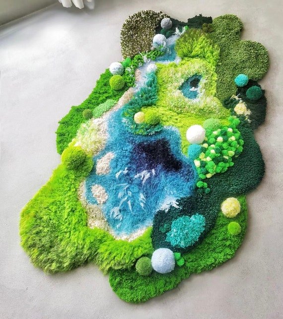 Handmade Moss Rug With Pond, Cozy Fluffy 3D Latch Hook Crochet Rug, Forest  Meadow Rug, Landscape Rug, Runner for Bedroom, Unique Home Gift 