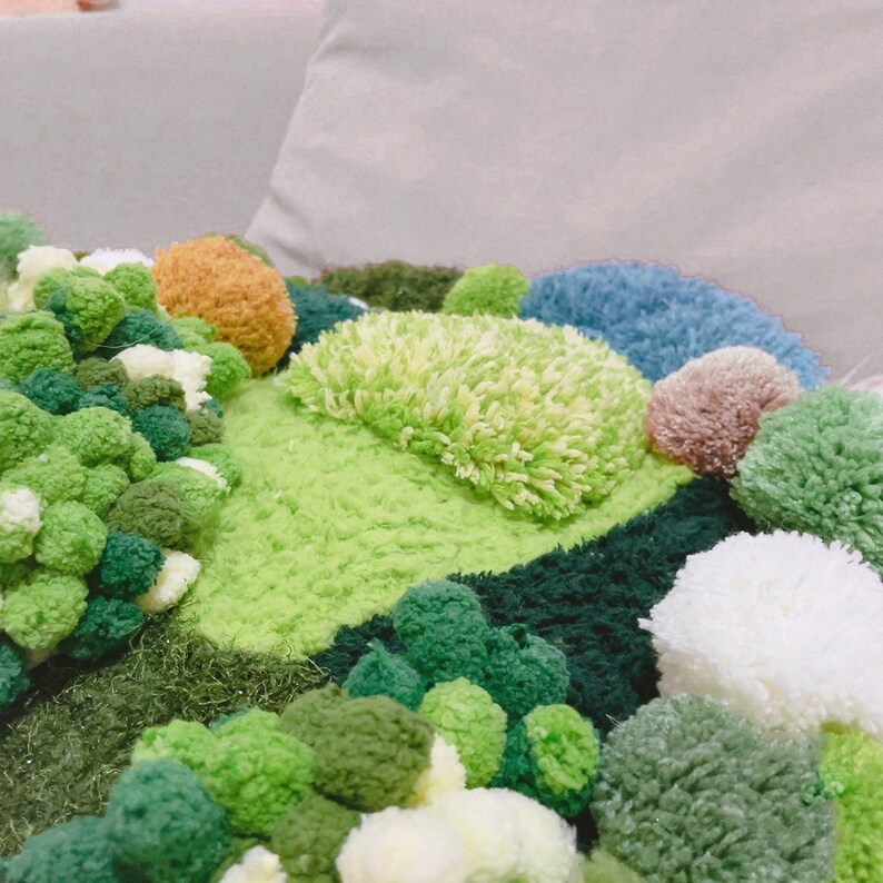 Handmade Moss Rug With Mushrooms Latch Hook Crochet Rug Etsy