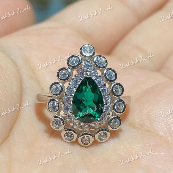 3.00 Ct Pear Cut Emerald Gorgeous Wedding Ring In 925 Sterling Silver, Gift For Her, Anniversary Gift