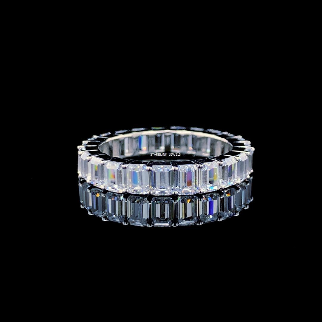Emerald Cut Full Eternity Band, Lab Grown Diamond Wedding Band, White ...