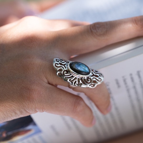 Bague Labradorite sur Argent 925/000 - Taille 53 FR