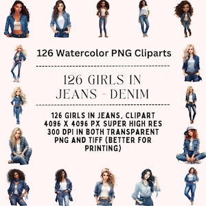 Chic Denim Fashionista Clipart, Girls in Jeans, Fashion Girls Clipart