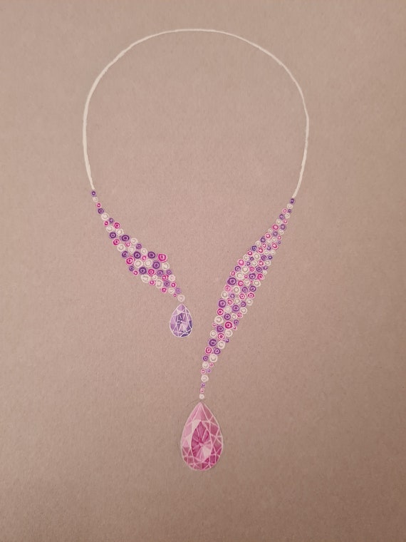 Original Painting of a Necklace in Morganite and Colored 