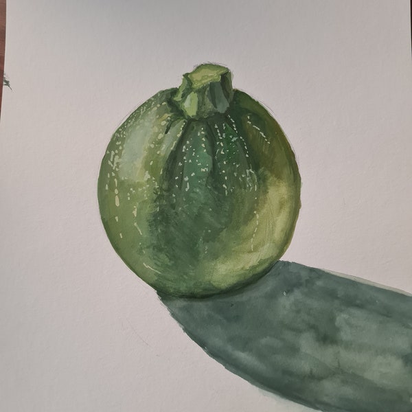 Peinture originale.  Courgette faite à la gouache.