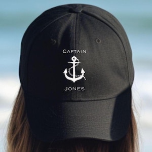 Personalized Captain&#39;s Cap with Anchor, Custom Sailor Gift, Embroidered Boat Captain Hat, Gift for Boater, Sailing Captain Hat, Nautical Cap