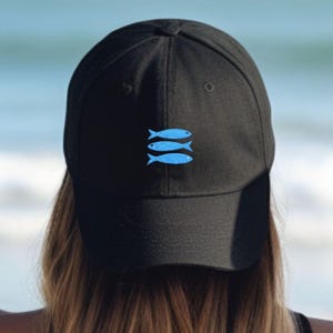 Three Fishes Embroidered Classic Cap, Fun Gift for Fish Lover, Fishy Baseball Hat, Summer Beach Hat for Women, Adjustable Unisex Fishing Cap