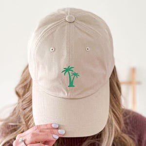 Embroidered Twin Palm Tree Classic Cap, Beach Hat for Women, Island Lover Gift, Tropical Vibes Hat, Ocean Lover Gift, Summer Girls Trip Cap
