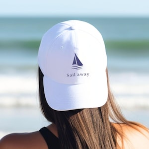 Sail Away Classic Cap, Gift for Sailors, Sailboat Baseball Cap, Cute Boating Beach Hat, Adjustable Unisex Sailing Cap, Gift for Boaters