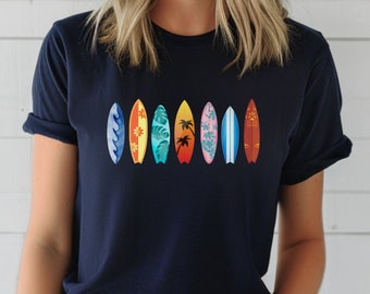 Colorful Surfboards T-Shirt: Ocean Themed Summer Beach Vacation Tee