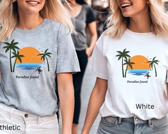 Paradise Found III T-shirt met zonsondergang, palmbomen en schildpad, tropisch strandvakantie tshirt, Summer Island Graphic Tee, zon/strand minnaar cadeau