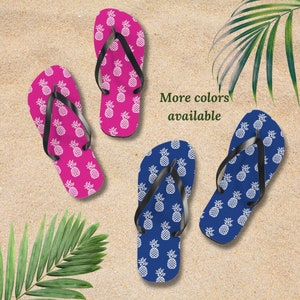 Pineapple Beach Flip Flops, Summer Casual Footwear, Flip Flops for Women or Men, Pool and Spa Sandals, Tropical Fruit Gift, Fun Beach Thongs