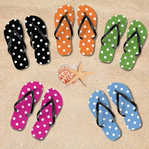 Stylish Polka Dot Flip Flops, Beach Vacation Sandals, Summer Casual Footwear, Flip Flops for Women, Pool and Spa Sandals, Summertime Thongs