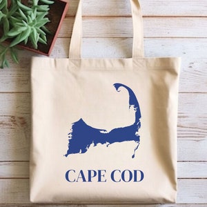 Cape Cod Cotton Canvas Tote Bag, Cape and Islands Beach House Gift, Cape Cod Shopping Bag, Coastal Themed Tote, Cute Gift for Ocean Lover