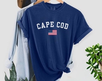 Cape Cod USA vlag comfort kleuren strand T-shirt, shirt zomer cape vakantie, surfer cadeau, cadeau strandliefhebber, Ocean Life shirt, patriottisch shirt