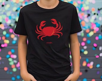 Kids Crab T-shirt, Marine Life Shirt, Youth Summer Beach Vacation Tee, Sea Life Print Tshirt, Ocean Theme Shirt, Underwater Crustacean Print