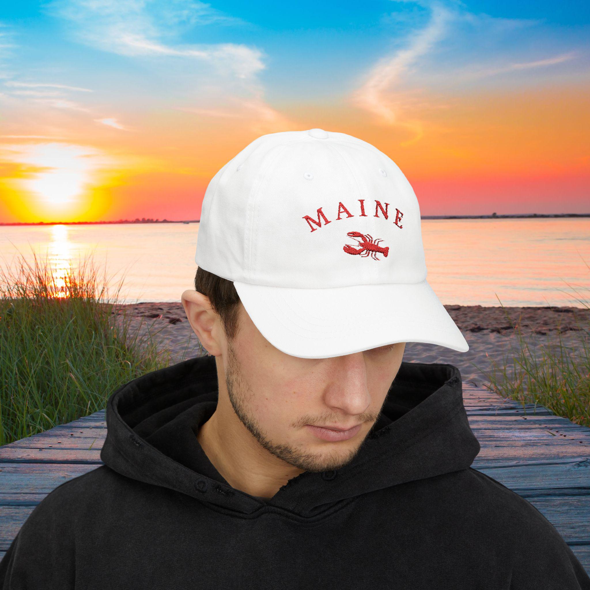 Maine Lobster Hat, Embroidered Classic Baseball Cap, Maine Vacation Hat, Gift for Lobster Lover, Coastal Life Cap, Cute Hat with Crustacean