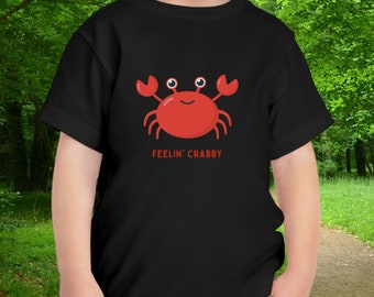 T-shirt Feelin' Crabby pour tout-petits, jolie chemise crabe pour enfants, t-shirt vie marine, chemise de vacances pour enfant, t-shirts amusants pour enfants, cadeaux pour tout-petits