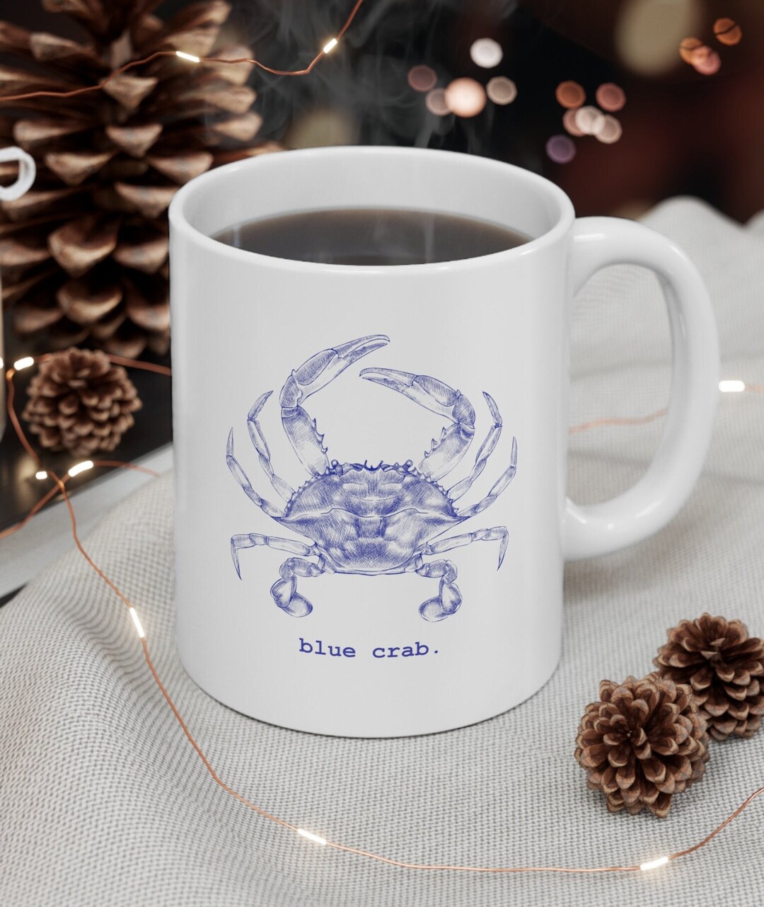 Blue Crab Mug, Coffee, Tea, Hot Cocoa Mug, Beach House Gift, Crab Lover