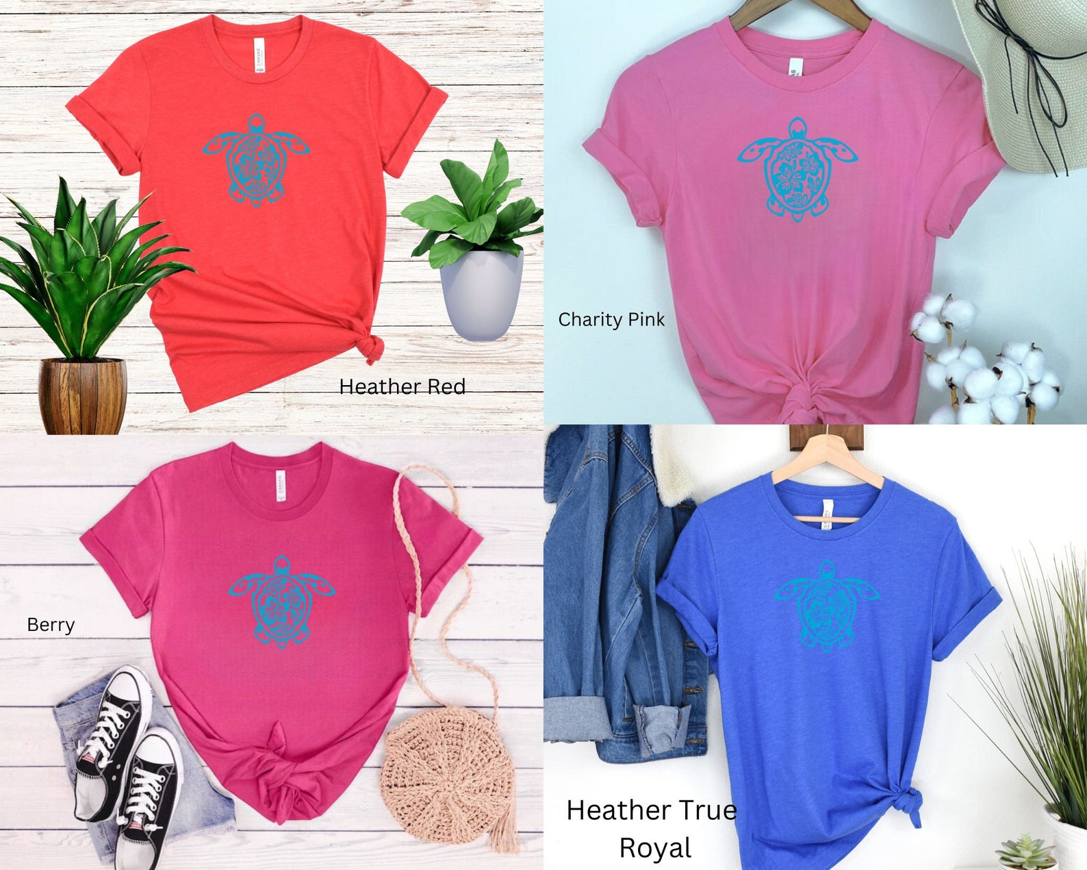 Gambier Islands T-Shirt Sea Turtle With Blooming Hibiscus Flowers Tribal Purple