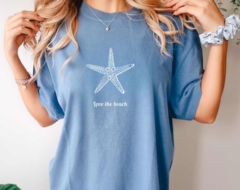 Starfish Love the Beach Comfort Colors Tshirt, Gift for Ocean Lovers, Tropical Beach Vibes Shirt, Summer Vacation Top, Cute Sea Life Graphic