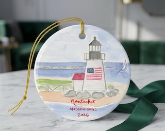 Adorno del faro de Nantucket Brant Point, decoración navideña costera para árbol, 4 formas