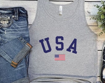 USA Amerikaanse vlag Unisex Tank Top, 4 juli shirt, Independence Day Gift, Patriotic Americana, Retro USA Tee, Team Tank, US Themed Top