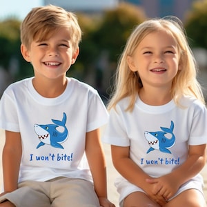 Toddler Sharky I won't Bite Fine Jersey Tee, Kids Shark T-shirt Children's Shark Tshirt, Gift for Toddlers, Beach Vacation Shirt for Toddler