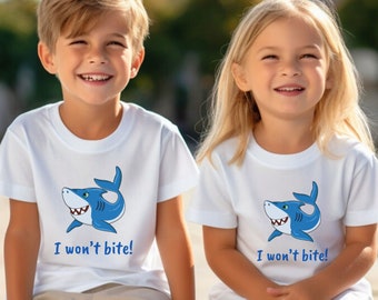 Toddler Sharky I won't Bite Fine Jersey Tee, Kids Shark T-shirt Children's Shark Tshirt, Gift for Toddlers, Beach Vacation Shirt for Toddler