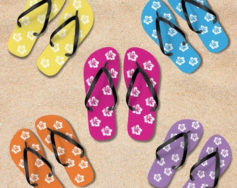 Hibiscus Beach Flip Flops, Summer Casual Footwear, Flip Flops for Women, Pool and Spa Sandals, Tropical Vacation Thongs Gift for Beach Lover