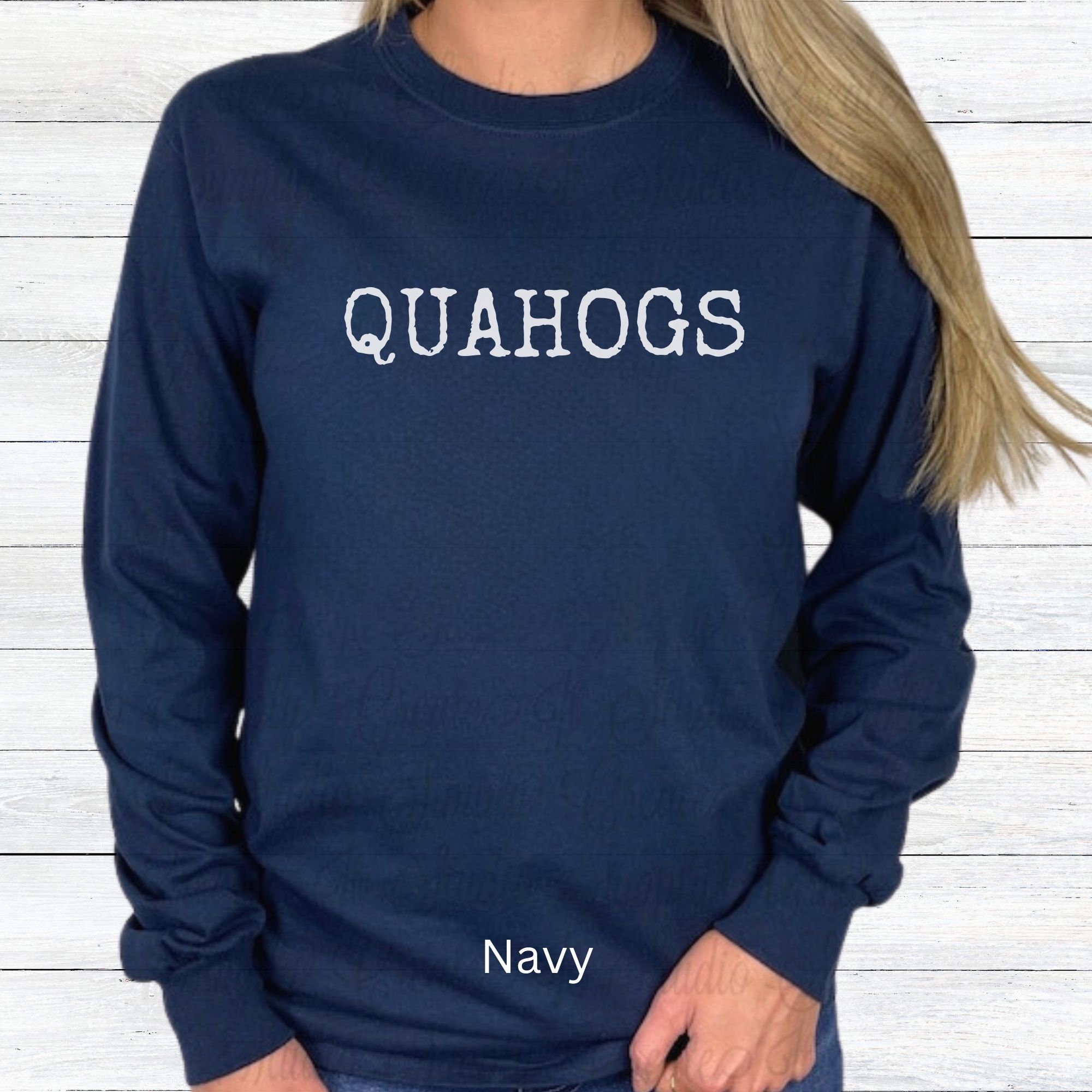 Quahogs Long Sleeve T-Shirt, Summer Vacation Clambake Shirt, Gift for Beach Lover, Fun Crustacean Print, Marine Life Shirt Seafood Lover Tee