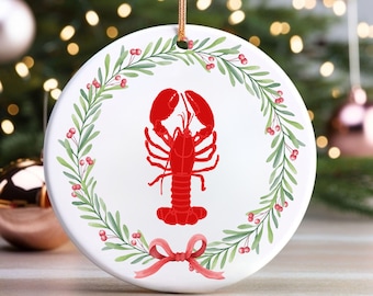 Lobster Ornament, 4 Shapes, Gift for Lobster Lover, Seaside Souvenir, Holiday Tree Decor, Coastal Christmas, Seafood Ornament, Ocean Gift