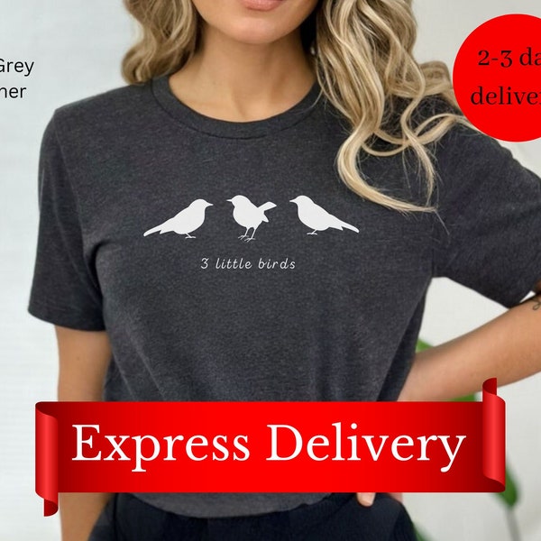 Express Delivery 3 Little Birds Unisex Short Sleeve Tee, Bird Lover Tee, Reggae Inspired T-shirt, Nature Lover Shirt, Gift for Bird Lovers