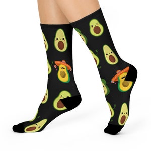 Fun Avocado Cushioned Crew Socks, Men&#39;s and Women&#39;s Novelty Socks, Happy Avocados, Mexican Avocados, Avocado Lover Gift, Guacamole Footwear