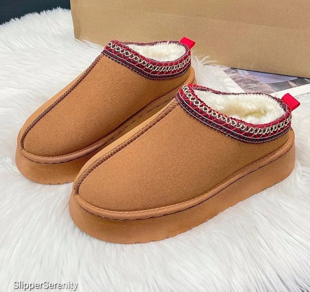 Ugg Dupe Tazz Slippers SIZE UP Vegan Fur Snow Boots Brown Platform