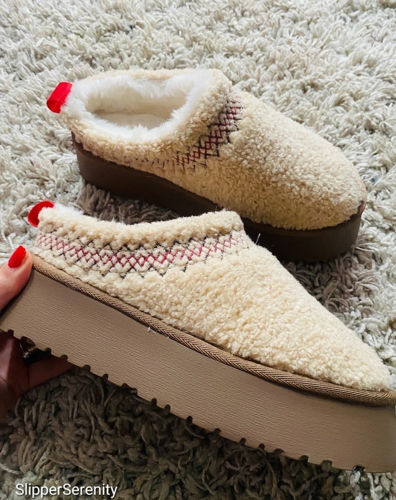 Ugg Dupe Tazz Slippers Braid, SIZE UP Fluffy Slippers Winter Slippers