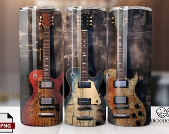 May include: Three different electric guitars with distressed paint and a grunge aesthetic. The guitars are all in different colors and have a vintage look.