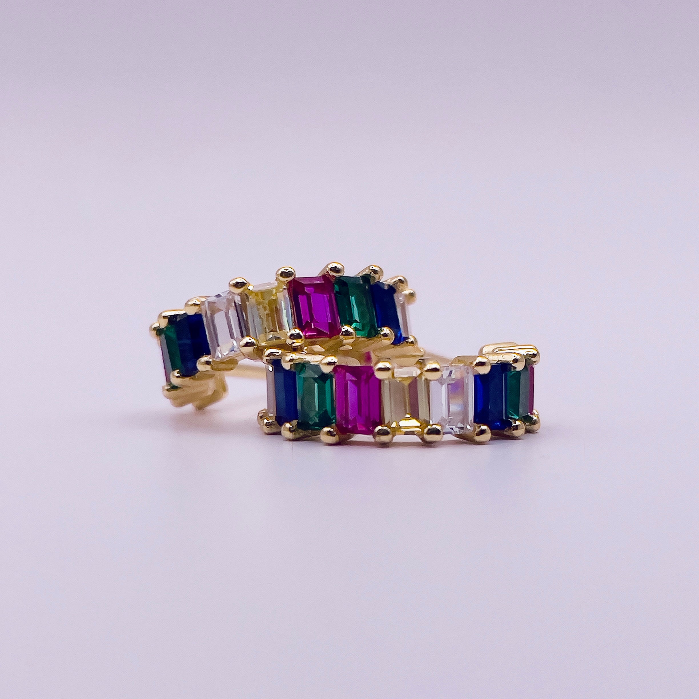 C hoop earrings with multicolored stones or plain green, purple, black, multicolored, white.