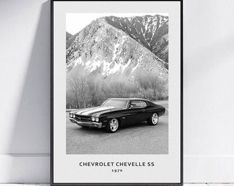 Chevrolet Chevelle SS 1970, , American Muscle Cars Print, Digital Download,  Black and White Vintage Wall Art, Classic Car Art, Photo gifts,